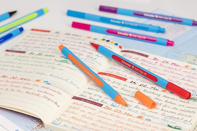Schneider Slider Edge XB (Extra Broad) Ballpoint Pen, 1.4 mm, Light Blue Barrel, Pink, Box of 10 Pens (152209)