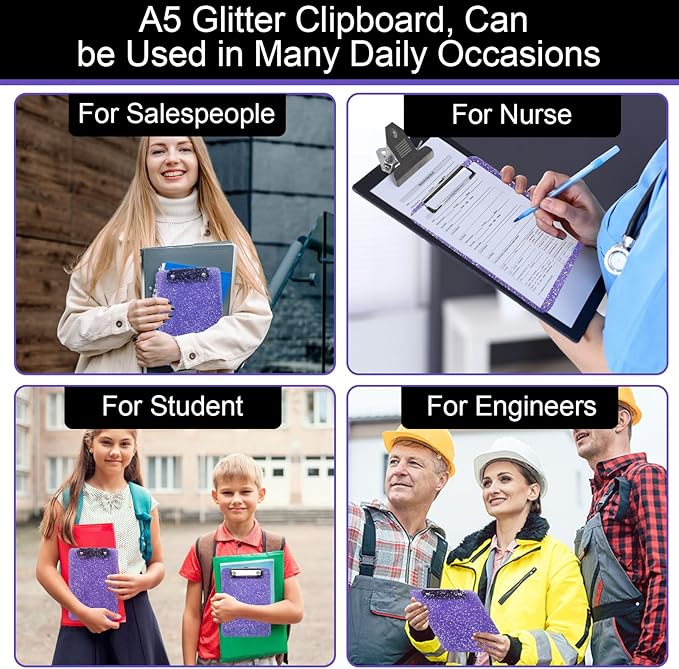 1 PCS A5 Size Clipboards,6x9 inches,Glitter Clipboard with Low Profile Clip,Sparkle Plastic Clipboard,Cute Hanging Clip Boards for Office Supplies