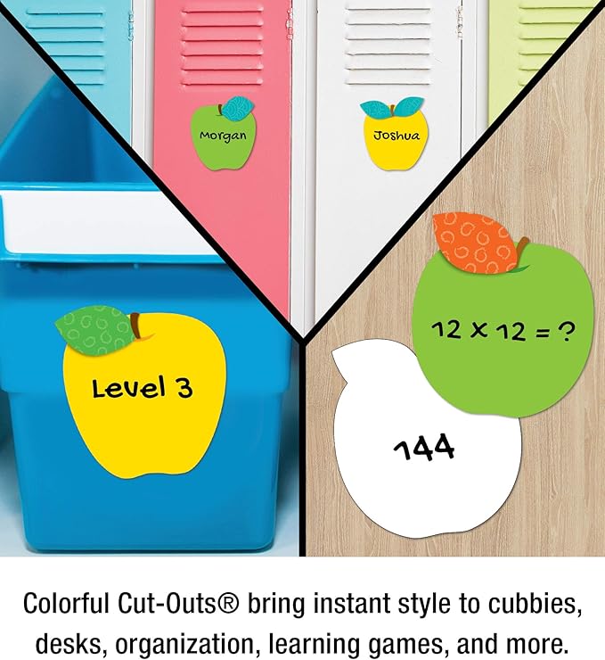 Carson Dellosa 36-Piece Red, Yellow, and Green Apples, Colorful Cardstock Fruit Cutouts for Name Tags, Bulletin Board, Back to School Decorations, and Classroom Decor