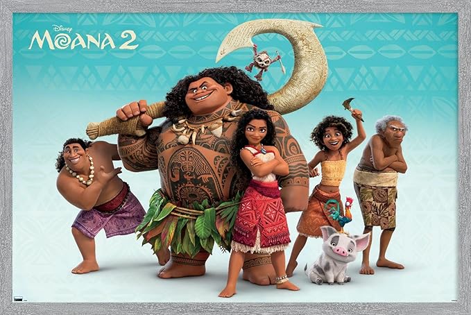 Disney Moana 2 - Group Wall Poster, 34L" x 22.4W", Gray Framed Version