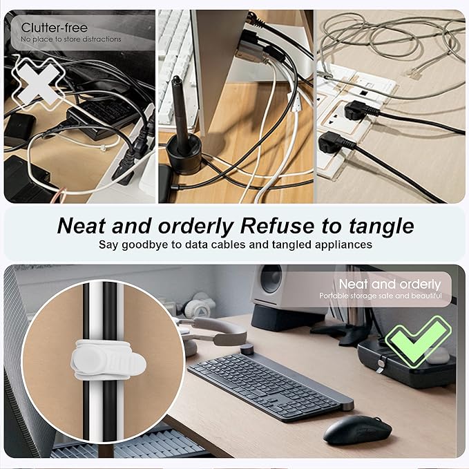 Nearockle 16Pcs Silicone Cable Straps Wire Organizer for Bundling Earphone, Phone Charger, Computer Cords, Reusable Cable Ties Cord Organizer in Home,Office,Kitchen,School(White)