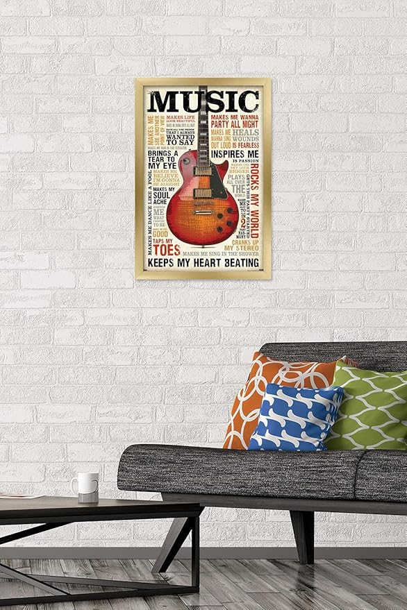 Trends International Music Inspires Me Wall Poster, 14.725" x 22.375", Gold Framed Version