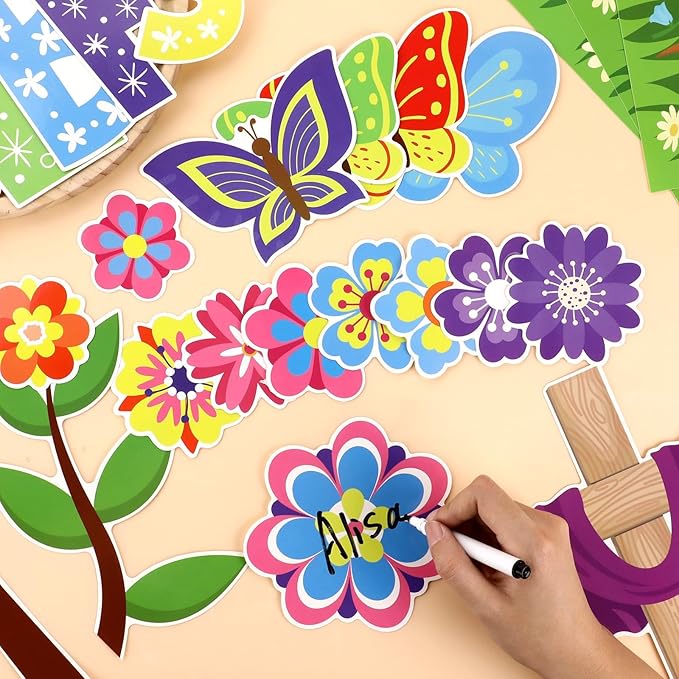 gisgfim Christian Spring Bulletin Board Decoration Set Religious Flower Tree Borders Cutouts for Party School Classroom Door Welcome Easter Bulletin Board Craft Home Wall (Jesus Brings New Life)