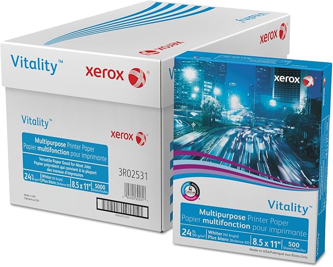 Xerox Vitality Multipurpose Printer Paper Letter 5000/Carton, White