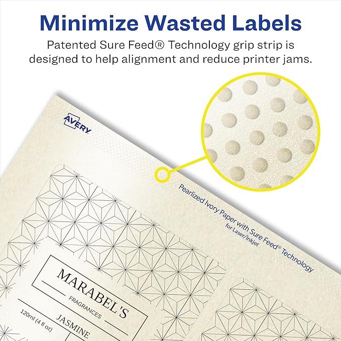 Avery Pearlized Ivory Rectangle Labels, Sure Feed Technology, Print-to-The-Edge, 3" x 3.75", 60 Pearlized Ivory Labels, Laser/Inkjet Printable