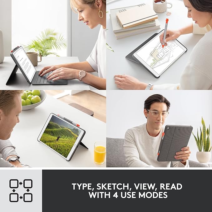 Logitech Combo Touch Keyboard Case for iPad (7th gen - 2019 | 8th gen - 2020 | 9th gen - 2021) + Logitech Crayon Orange Digital Pencil for all iPads (2018 Releases and Later)