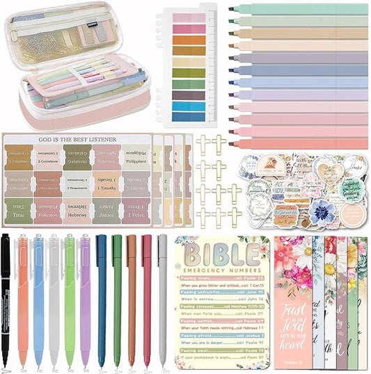 Bible Study Supplies Journaling Kit for Women, All-in-One Bible Journaling Kit with Bible Highlighters and Pens No Bleed, Bible Tabs, Bookmarks, Bible Bag – Back-to-School Gifts（97pcs）