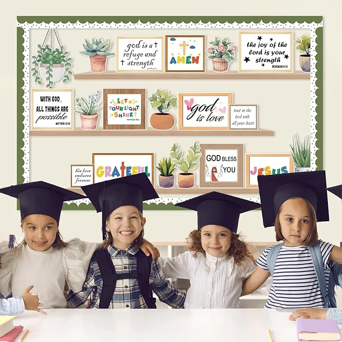 Christian Plant Inspirational Bulletin Board Set Spring Jesus Bible Verse Bulletin Board Sunday Back to School Potted Motivational Cutouts Greenery Religious for Classroom Chalkboard Wall Door Decor