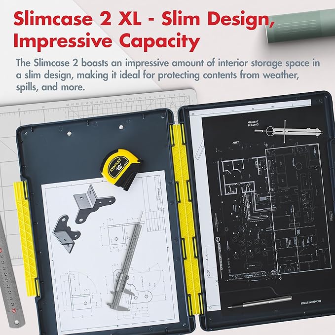 Dexas Legal Size XL Slimcase 2 Storage Clipboard, Gray with Yellow Clip, 15.5" x 10.5"