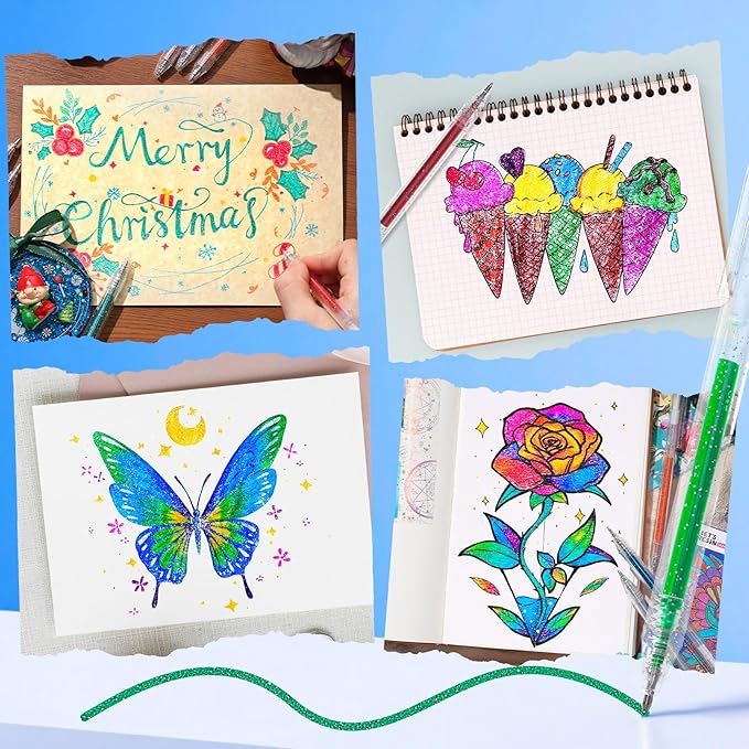 LET'S RESIN PAINT Glitter Gel Pens,44 Metallic Sparkly Colors Glitter Pens，Quick-Drying Gel Ink Pen,Retractable Colored Gel Pen for Adult Coloring Books，Valentine’s Day Gifts,Easter Basket Stuffers