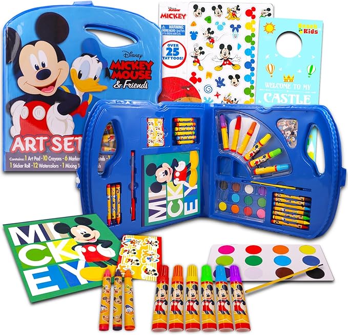 Disney Mickey Mouse Art Set for Kids - 40 Piece Bundle with Mickey Mouse Art Pad, Coloring Utensils, Brushes, Stickers, and More | Arts and Crafts Supplies for Boys and Girls
