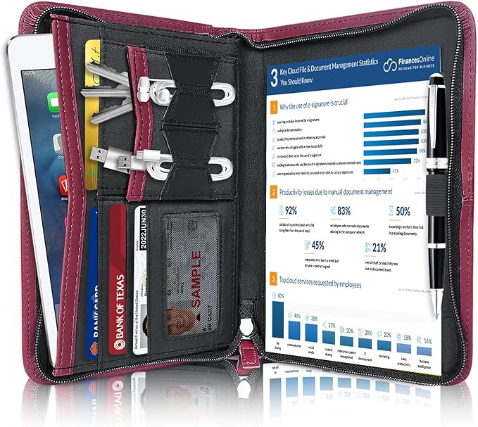 Godery Padfolio/Portfolio, Leather Zippered Padfolio Portfolio Binder 5 x 8 Legal Writing Pad, Professional Business Portfolio for Men & Women, Card Holder, Notepad Clipboard Holder (Red)