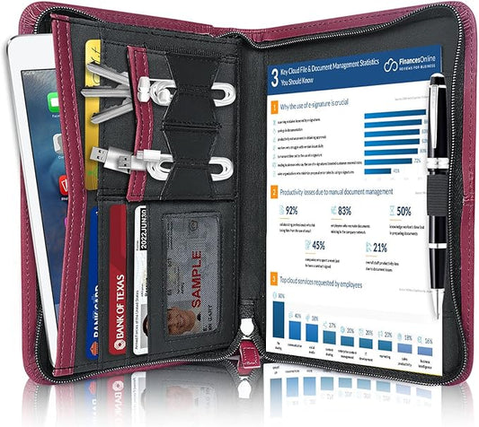 Godery Padfolio/Portfolio, Leather Zippered Padfolio Portfolio Binder 5 x 8 Legal Writing Pad, Professional Business Portfolio for Men & Women, Card Holder, Notepad Clipboard Holder (Red)