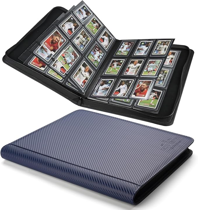 Toploader Binder,Toploader Hard Cases, 9-Pocket Pages Sleeves Hold up 288 Cards.Toploader Card Binder with Sleeves for “3×4” rigid，Card Holder(blue)