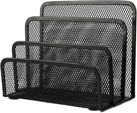 VANRA Small Letter Sorter Desktop File Holder Organizer Metal Mesh with 3 Vertical Upright Compartments (Black)