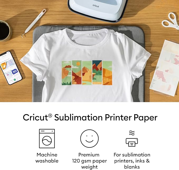 Cricut Sublimation Printer Paper - 200 Sheets (8.5" x 11") - Letter Size - Compatible with Sublimation Printer and Sublimation Ink (120gsm)