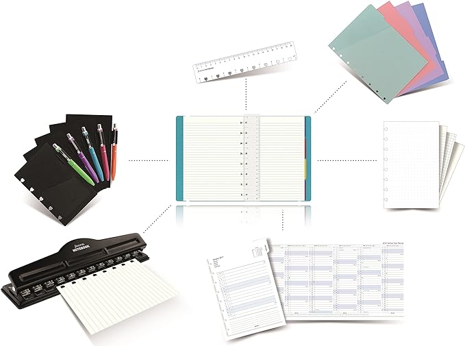 FILOFAX Refillable Pastel Notebook, A5 (8.25" x 5") Duck Egg - 112 Cream moveable pages - Index, pocket and page marker (B115052U)