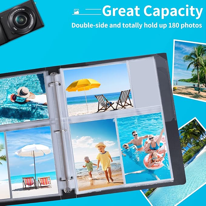 30 Pack Photo Sleeves for 3 Ring Binder - (4x6, for 180 Photos), Archival Page Protectors, Clear Plastic Refill Pages, Postcard Sleeves, Acid-Free