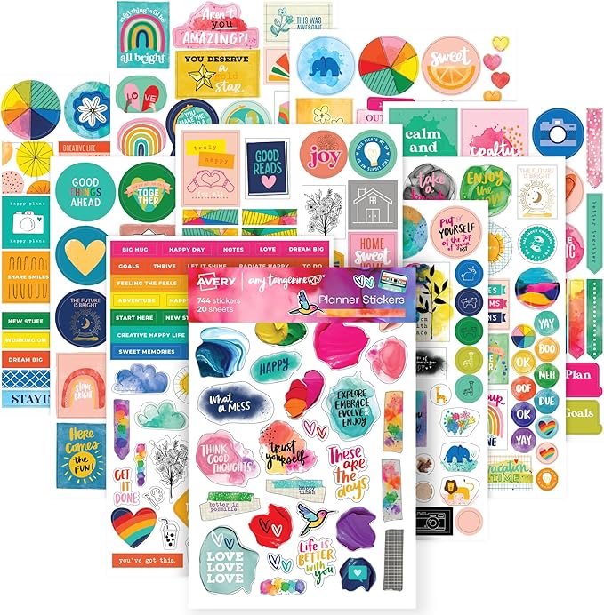 Avery + Amy Tangerine Designer Collection Planner Stickers, 20 Sticker Sheets, 744 Total, Weekly, Monthly and Daily Accessories for Journals and Calendars (6782)