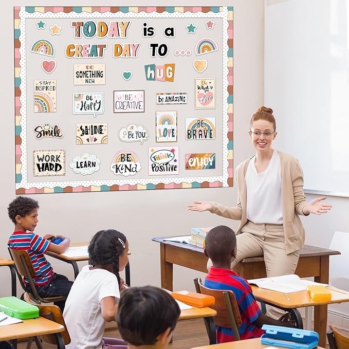 Today is A Great Day Bulletin Board Set Boho Rainbow Motivational Classroom Decor for Teachers Positive Affirmations Accents Inspiration Cutouts for Class School Bulletin Board Decoration Supplies