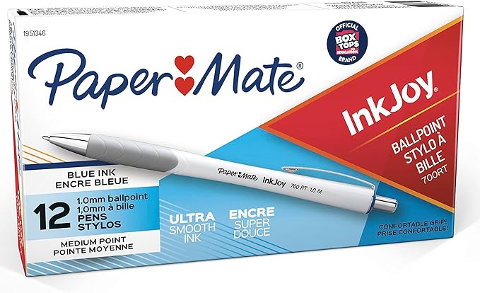 Paper Mate InkJoy 700RT Retractable Ballpoint Pens Medium Point White Barrel Blue Ink 12 Count