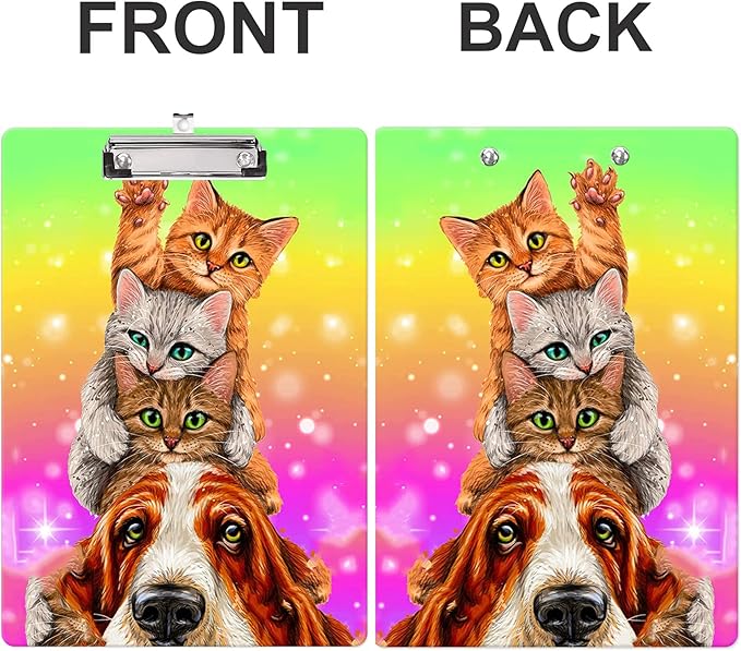 Fashion Clipboard, A4 Letter Size Wooden Decorative Clipboards for Teacher, Nurse, Doctor,Student and Kids, Cute Design for Standard Size 12.2" x 8.9" (C-Colorful Cat)