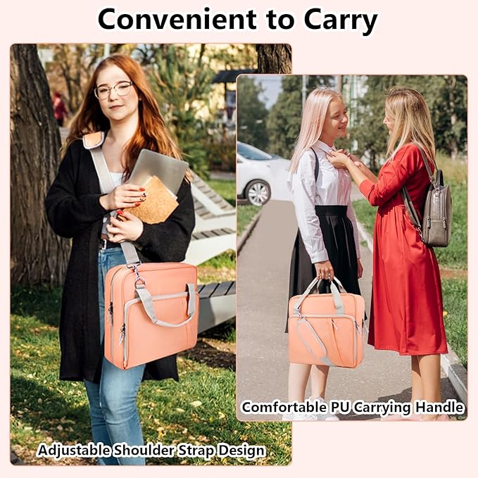 3 Ring Zipper Binder Bag 2 Inch with Shoulder Strap, Waterproof Nylon Binder with Zipper for 500 Sheet Capacity, Multi-Pocket Portfolio Organizer Case for 13 Inch Laptop Middle School (Peach)