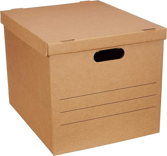 Amazon Basics Moving Boxes with Handles and Lids, 19 x 14.5 x 15.5 in, Brown, 10-Pack, Medium