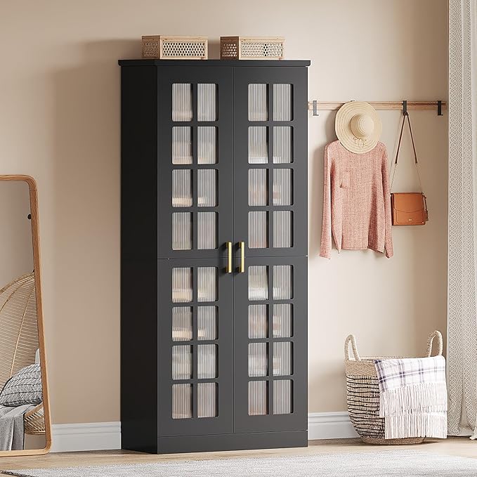 Tribesigns Tall Shoe Cabinet with Doors, 8-Tier Shoe Storage with Adjustable Shelves, Modern Shoe Organizer Shoe Rack Cabinet for Entryway, Hallway, Closet, Living Room, Black