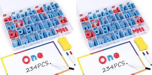 LOVESTOWN Magnetic Alphabet Letters Kit for Kids, Double Sided Magnetic Board with Storage Box, Educational Learning Toys for Preschool Classroom and Home, 234 Pieces (Pack of 2)