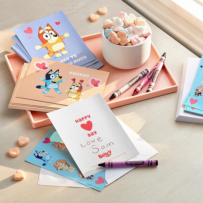 Hallmark Bluey Valentine's Day Cards and Stickers for Kids School (24 Classroom Valentines with Envelopes)