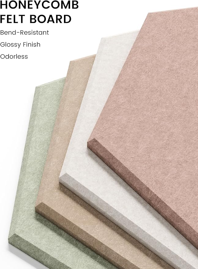 Fluxynara Hexagon Cork Board Alternative for Walls Decor-8-Pack Felt Bulletin Board Tiles,with 30 Pushpins,50 Adhesive Tabs for Office,Classrooms & Home Pin Board Felt Board-Boho