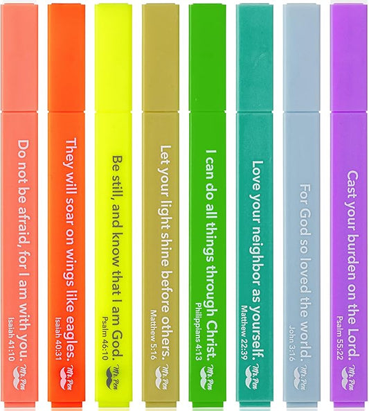Mr. Pen- Bible Highlighters with Bible Verses, 8 Pack, Tropical Colors, Aesthetic Highlighters, Markers No Bleed Through