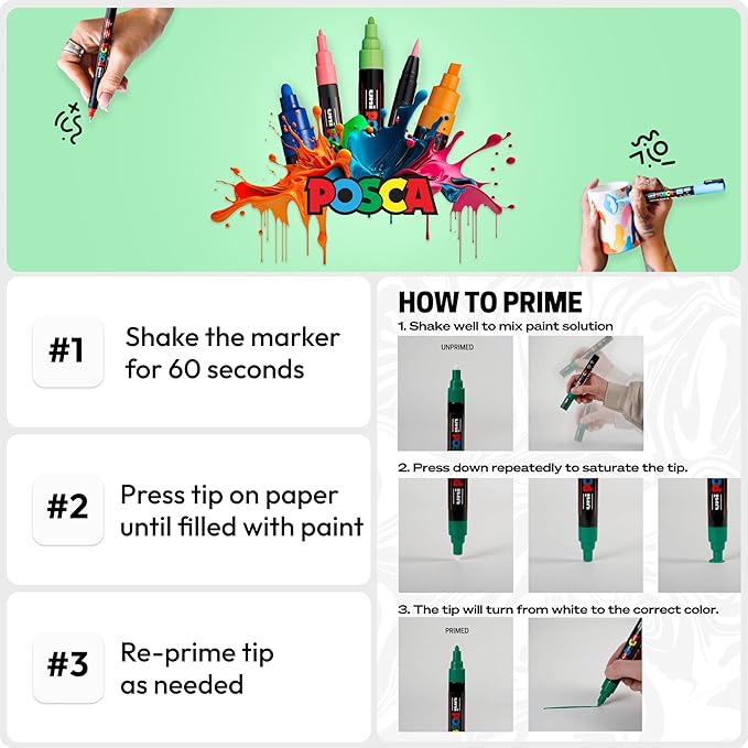 Posca Drawing and Sketching Kit - Primary Color Posca Marker Set of 5 with 5M Medium Tips + 3 Count Uni Pin 0.5mm Fineliners + 3 Count Uni Chroma Mechanical Pencils