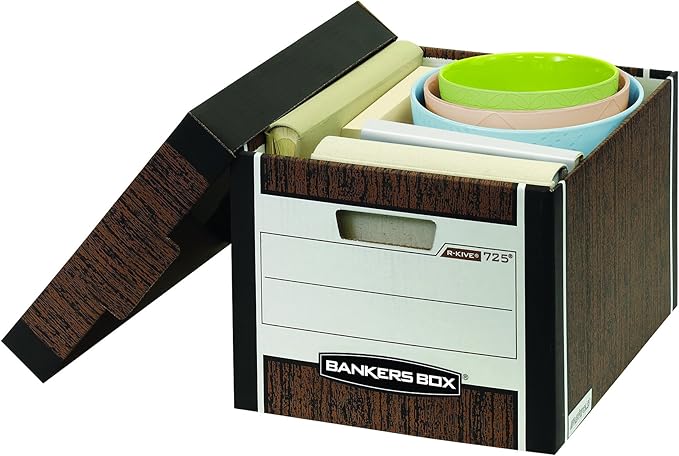 Bankers Box 12-Pack R-Kive Heavy Duty File Storage Boxes with Lids, FastFold Assembly, Letter/Legal, (00725)