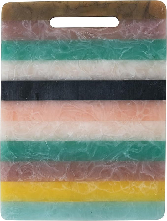 Creative Co-Op Marbled Resin Striped Cheese and Serving Board with Handle, Multicolor