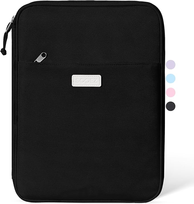 Sooez Zipper Binder Bag, 1 Inch Binders 3 Ring O-Ring, 5-Tab Dividers Expanding File Folder, 420-Sheet Capacity Three Ring Binder, Cute Organizer Storage for Student School Classroom Supplies, Black