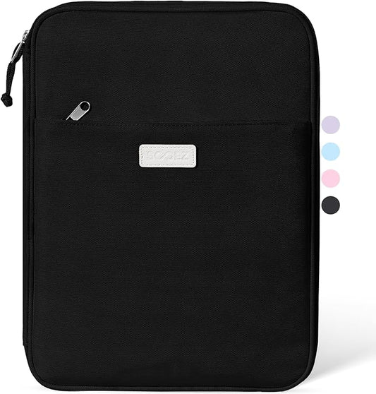 Sooez Zipper Binder Bag, 1 Inch Binders 3 Ring O-Ring, 5-Tab Dividers Expanding File Folder, 420-Sheet Capacity Three Ring Binder, Cute Organizer Storage for Student School Classroom Supplies, Black