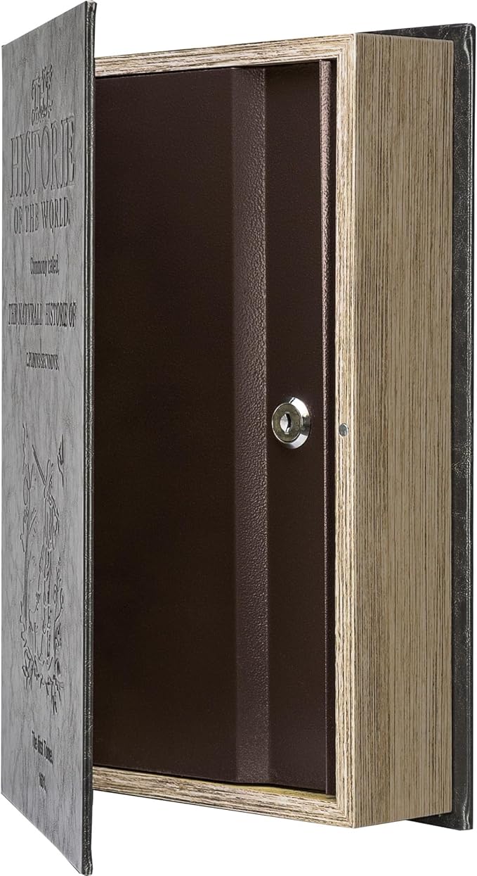 Barska Large Antique Book Lock Box with Key Lock , 8.75" x 2.75" x 13", black