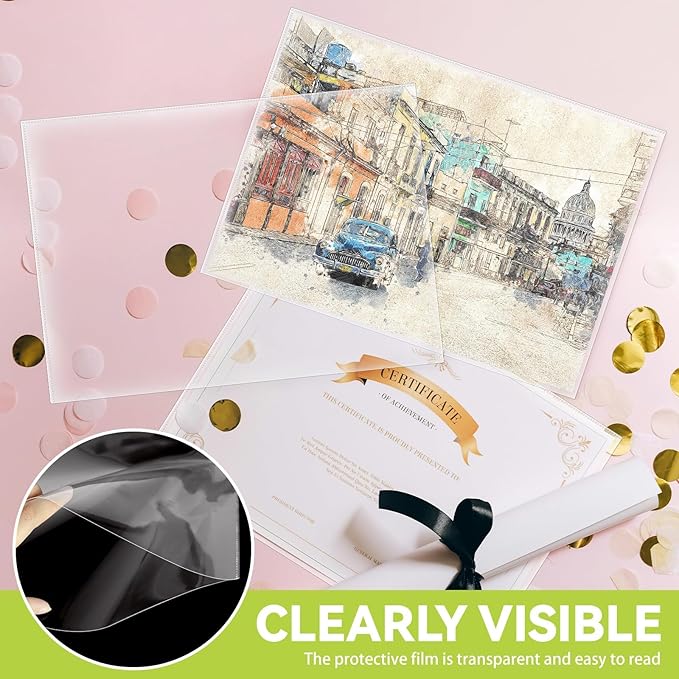 50 Pack No Holes Plastic Sleeves for Paper 8.5x11 Inch, Letter Size Clear Heavy Duty Paper Sleeves, Sheet Protectors for Documents, Artworks, Pictures, Cards (50Pcs)