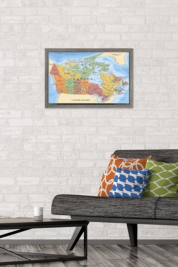 Map - Canada Wall Poster, 22.4L" x 14.7W", Barnwood Framed Version