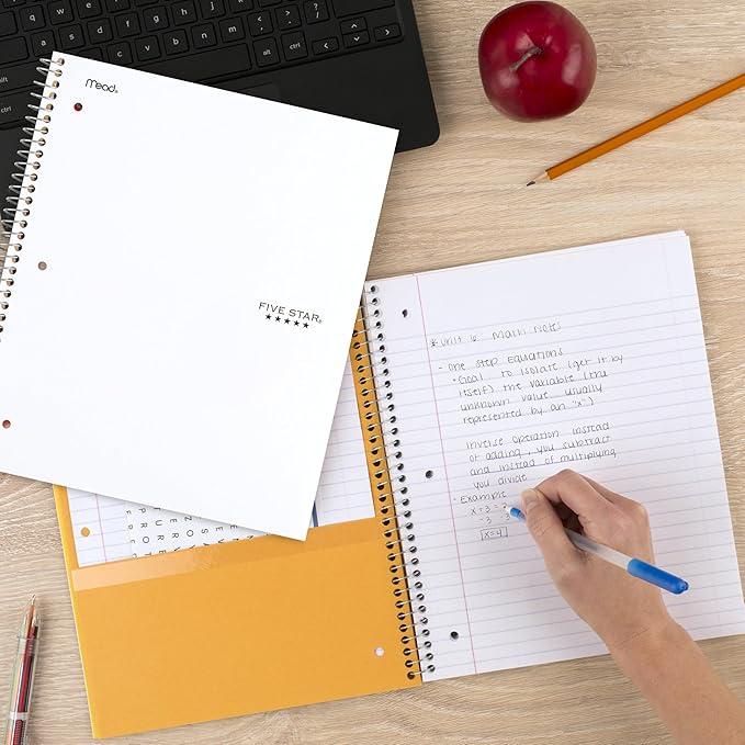 Five Star Spiral Notebook + Study App, 5 Subject, College Ruled Paper, 8-1/2" x 11", 200 Sheets, Fights Ink Bleed, Water Resistant Cover, White (72460)
