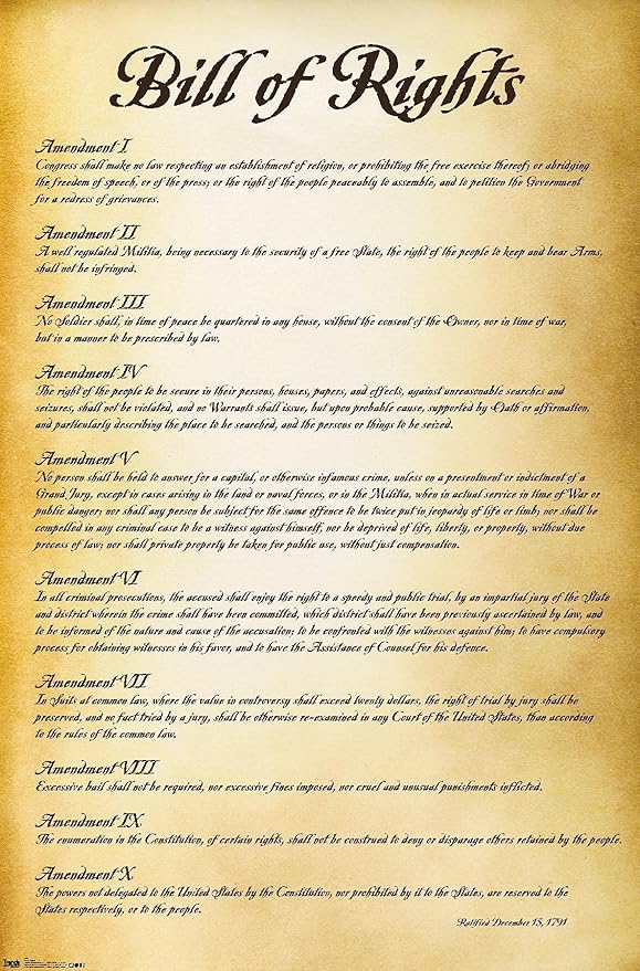 Trends International The United States of America - Bill of Rights Wall Poster, 22.375" x 34", Premium Unframed Version