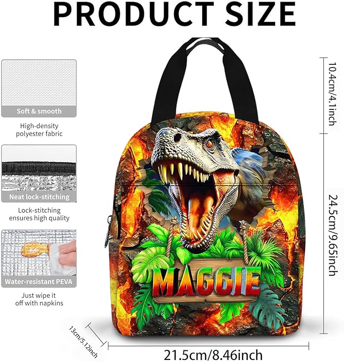 Dinosaur Backpack for Boys Custom Kids Backpacks with Lunch Box Personalized Name Bookbag Back to School Gifts for Elementary Middle School