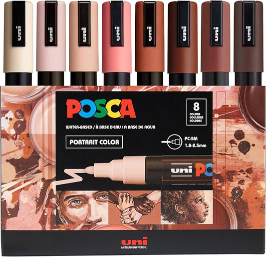 posca Markers Portrait Tones Set of 8, Acrylic Paint Pens with Reversible Tips for Coloring and Drawing, Non-Toxic Formula