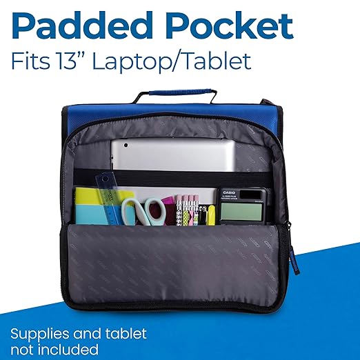 Case-it The Universal Zipper Binder - 2 Inch O-Rings Padded Pocket That Holds up to 13 Laptop/Tablet Multiple Pockets 400 Page Capacity Comes with Shoulder Strap Midnight Blue LT-007 (Pack of 6)