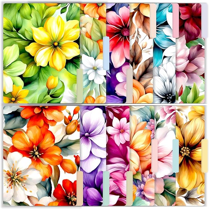 PARTH IMPEX 12 Pack Decorative Floral File Folders, 1/3 Cut Tab with Assorted Positions, Letter Size Paper Holders (9.75” x 11.75”) Matte Finish Laminated, Cute Fancy Folder for Office School Work