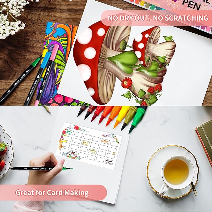 Dual Markers Brush Pens Stocking Stuffers, 36 Art Markers Christmas Gifts for Teens, Double Tip Colored Pen for Adult Coloring Books Art Suppliers