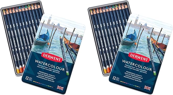 Derwent Colored Pencils, Watercolour, Water Color Pencils, Drawing, Art, Metal Tin, 12 Count (32881) (Pack of 2)