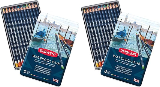 Derwent Colored Pencils, Watercolour, Water Color Pencils, Drawing, Art, Metal Tin, 12 Count (32881) (Pack of 2)